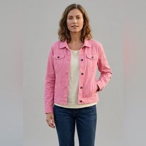 New LL Bean LINEN COTTON button up jacket coral size L Petite